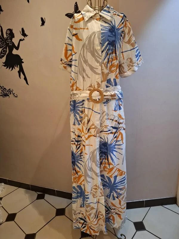 Robe chemise longue en coton imprimé